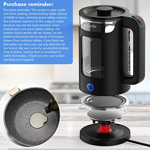 Electric Kettle, Easy to clean Limescale Inner liner Hot Water Boiler ，1.5L Glass Tea Kettle with Blue LED,Quick Boiling BPA-Free,Borosilicate Shell, Auto Shut-Off and Boil-Dry Protection