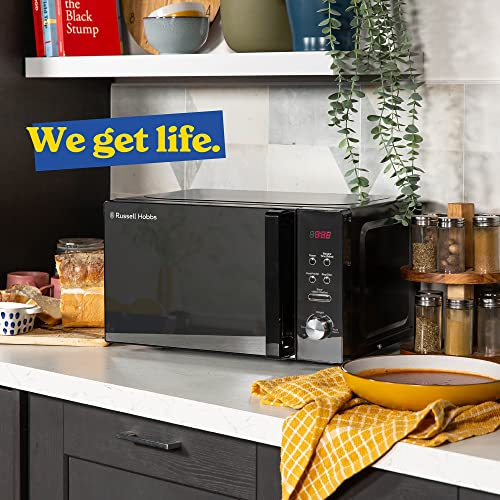 Russell Hobbs RHM2076B 20 Litre 800 W Black Digital Solo Microwave with 5 Power Levels, Automatic Defrost, 8 Auto Cook Menus, Clock & Timer, Easy Clean