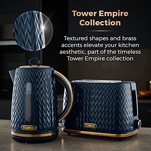 Tower T10052MNB Empire 1.7 Litre Kettle with Rapid Boil, Removable Filter, 3000 W, Midnight Blue with Brass Accents