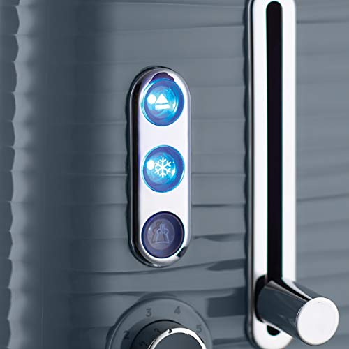 Russell Hobbs 24373 Grey Inspire 2 Slice Toaster, Wide Slot with Frozen, Cancel and Reheat Settings, High Gloss Chrome Accents, 1050 W