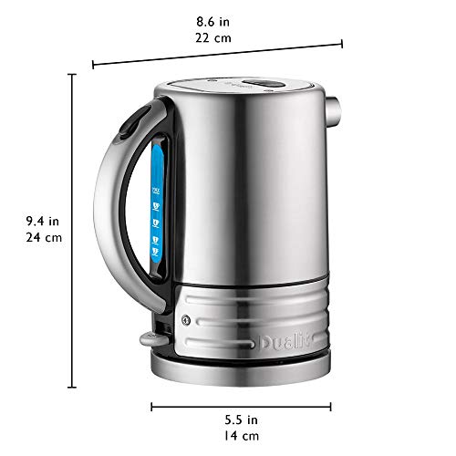 Dualit Architect Kettle | 1.5 L 2.3 KW Stainless Steel | Rapid Boil and Patented Pure Pour Non-Drip Spout | Measuring Window with Cup Level Indicators | 72905, Black Trim Brushed Body