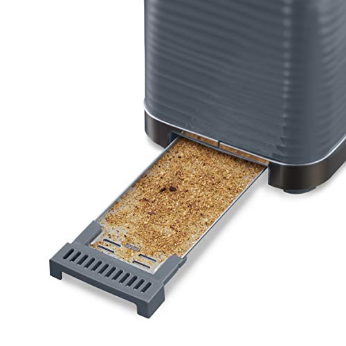 Russell Hobbs 24373 Grey Inspire 2 Slice Toaster, Wide Slot with Frozen, Cancel and Reheat Settings, High Gloss Chrome Accents, 1050 W