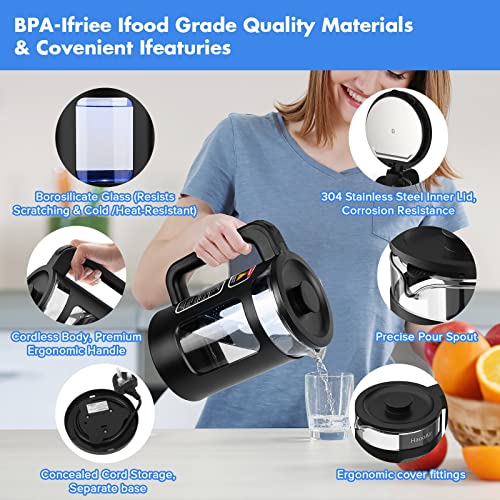 Electric Kettle, Easy to clean Limescale Inner liner Hot Water Boiler ，1.5L Glass Tea Kettle with Blue LED,Quick Boiling BPA-Free,Borosilicate Shell, Auto Shut-Off and Boil-Dry Protection