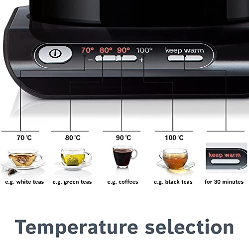Bosch Styline TWK8633GB Variable Temperature Cordless Kettle, 1.5 Litres, 3000W - Black