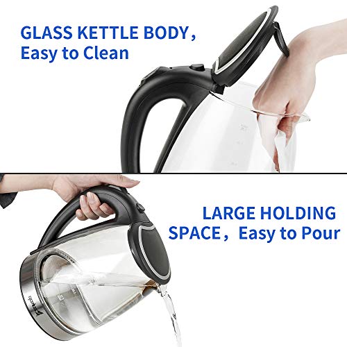Bonnlo Multi-Use Electric Glass Kettle, 1.8L 2200W Electric Kettle Rapid Boiler Hot Water Kettle w/Automatic Shut Off, Boil Dry Protection & LED Lighting for Soup, Tea, Coffee and More