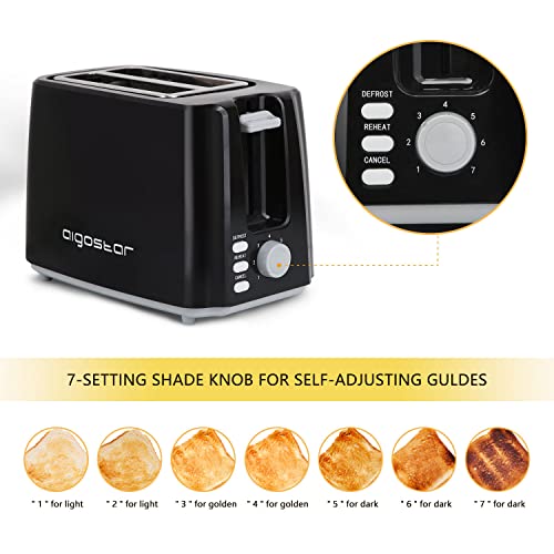 Aigostar 2-Slice Toaster, 750W, 7 Variable Browning Settings, Defrost, Reheat and Cancel Functions, Auto Shut-Off, Black, BPA Free - Warrior 30KHK.