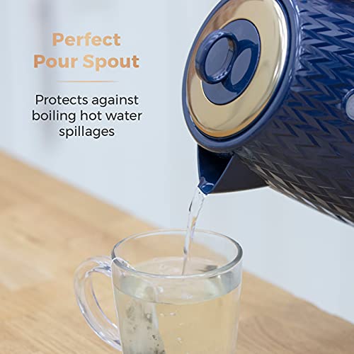 Tower T10052MNB Empire 1.7 Litre Kettle with Rapid Boil, Removable Filter, 3000 W, Midnight Blue with Brass Accents