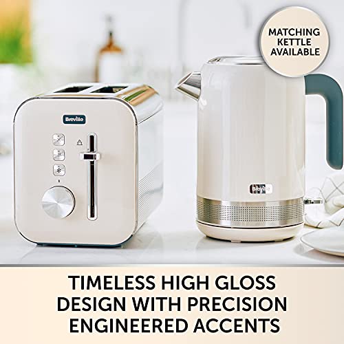 Breville High Gloss 2-Slice Toaster with High-Lift & Wide Slots | Cream & Stainless Steel [VTT967]