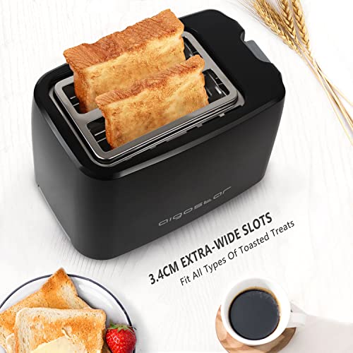 Aigostar 2-Slice Toaster, 750W, 7 Variable Browning Settings, Defrost, Reheat and Cancel Functions, Auto Shut-Off, Black, BPA Free - Warrior 30KHK.