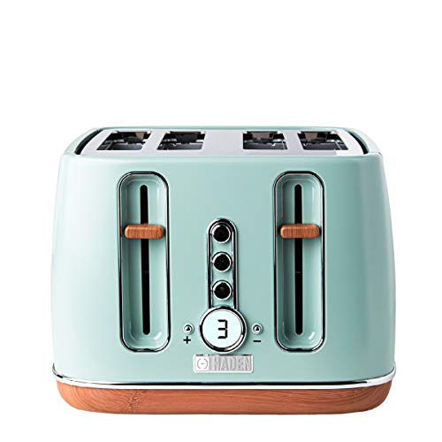 Haden Dorchester 4 Slice Sage Toaster – Modern LCD Display Digital 4 Slice Toaster - 6 Browning Levels - With Wood Effect Finish - Cancel/Defrost/Reheat - 1900-2300W