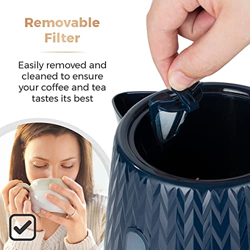 Tower T10052MNB Empire 1.7 Litre Kettle with Rapid Boil, Removable Filter, 3000 W, Midnight Blue with Brass Accents