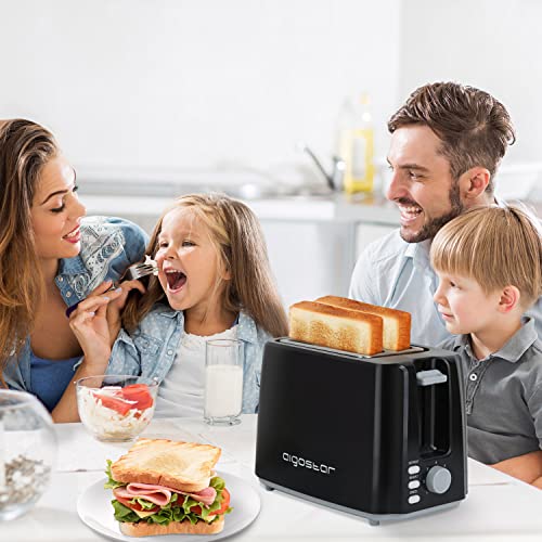 Aigostar 2-Slice Toaster, 750W, 7 Variable Browning Settings, Defrost, Reheat and Cancel Functions, Auto Shut-Off, Black, BPA Free - Warrior 30KHK.
