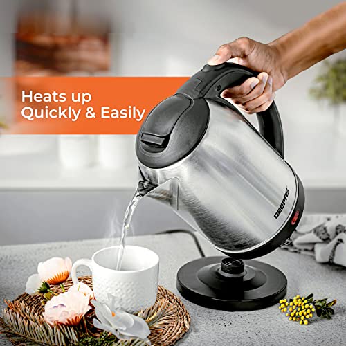 Geepas Electric Kettle, 1500W | Stainless Steel Cordless Kettle | Boil Dry Protection & Auto Shut Off | 1.8L Jug Kettle for Hot Water Tea or Coffee | Swivel Base with Auto Lid Open, Light Indicator