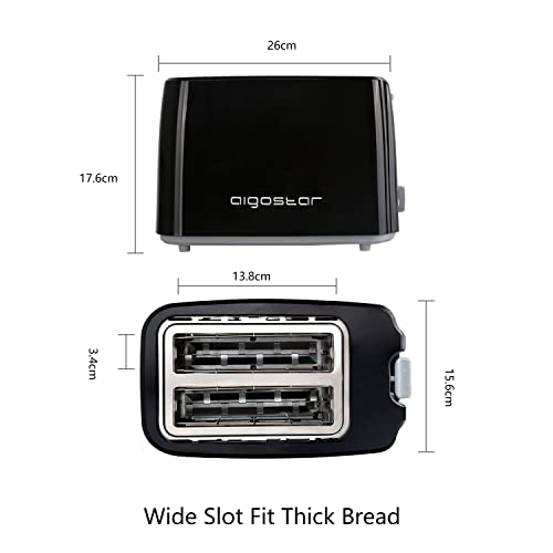 Aigostar 2-Slice Toaster, 750W, 7 Variable Browning Settings, Defrost, Reheat and Cancel Functions, Auto Shut-Off, Black, BPA Free - Warrior 30KHK.