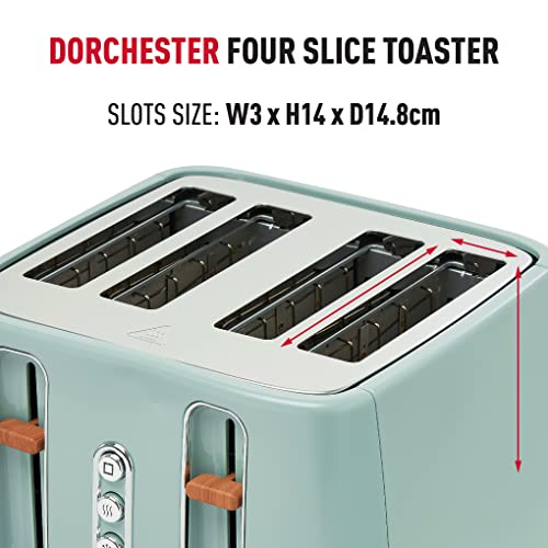 Haden Dorchester 4 Slice Sage Toaster – Modern LCD Display Digital 4 Slice Toaster - 6 Browning Levels - With Wood Effect Finish - Cancel/Defrost/Reheat - 1900-2300W