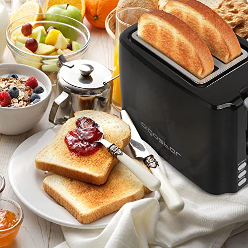 Aigostar 2-Slice Toaster, 750W, 7 Variable Browning Settings, Defrost, Reheat and Cancel Functions, Auto Shut-Off, Black, BPA Free - Warrior 30KHK.