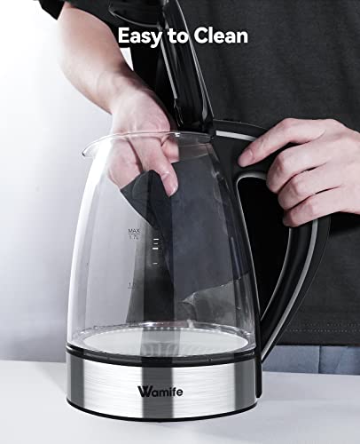 Wamife Electric Kettle Glass Kettle 1.7L Fast Quiet Boil, 2200W Electric Tea Kettle with Filter, Electric Hot Water Kettle, Illuminated Kettle with Blue Light, Auto Shut Off & Boil Dry Protection