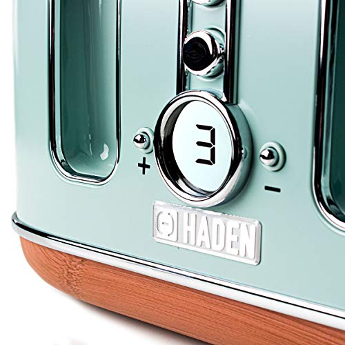 Haden Dorchester 4 Slice Sage Toaster – Modern LCD Display Digital 4 Slice Toaster - 6 Browning Levels - With Wood Effect Finish - Cancel/Defrost/Reheat - 1900-2300W