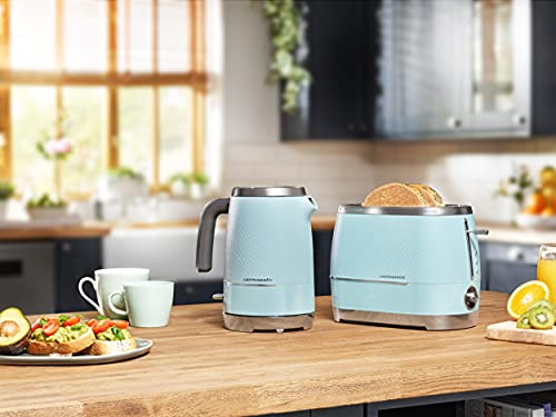 Beko Cosmopolis Toaster TAM8202T, Retro Duck Egg Teal Design , Extra Wide Slot 2-Slice Toaster , Includes Defrost, Reheat & Cancel Functions