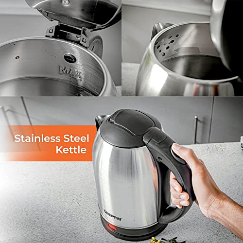 Geepas Electric Kettle, 1500W | Stainless Steel Cordless Kettle | Boil Dry Protection & Auto Shut Off | 1.8L Jug Kettle for Hot Water Tea or Coffee | Swivel Base with Auto Lid Open, Light Indicator