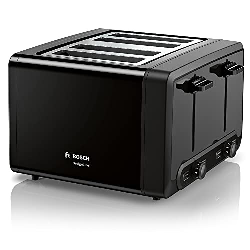 Bosch DesignLine Plus TAT4P443GB 4 Slot Stainless Steel Toaster with variable controls - Black