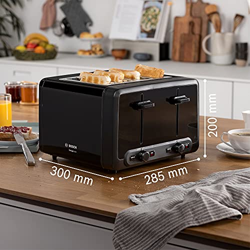 Bosch DesignLine Plus TAT4P443GB 4 Slot Stainless Steel Toaster with variable controls - Black
