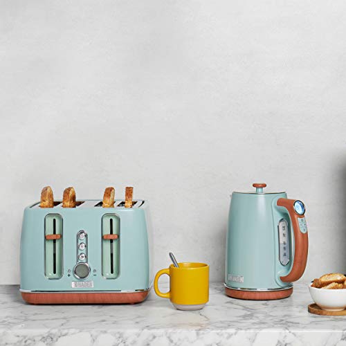 Haden Dorchester 4 Slice Sage Toaster – Modern LCD Display Digital 4 Slice Toaster - 6 Browning Levels - With Wood Effect Finish - Cancel/Defrost/Reheat - 1900-2300W