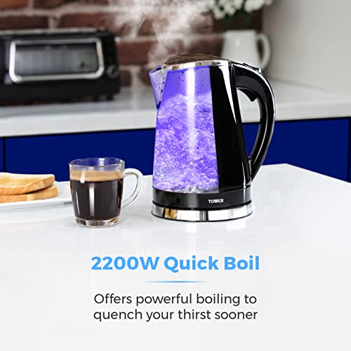 Tower T10012 LED Colour Changing Kettle, 1.7L, 2200W, Black