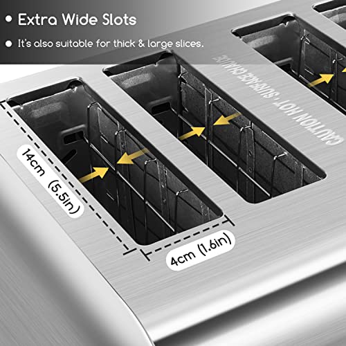 Aigostar Toaster 4 Slice Stainless Steel Toaster with Independent and Extra-Wide Slots, High Lifting, Defrost & Reheat Functions, Variable Browning Settings, Silver - Gordon 30ZGE