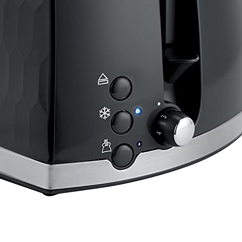 Russell Hobbs 26061 2 Slice Toaster - Contemporary Honeycomb Design with Extra Wide Slots and High Lift Feature, Black