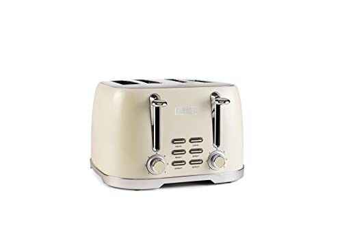 Haden Brighton Cream Toaster 4 Slice - Electric Stainless Steel Toaster - Reheat and Defrost Functions - 6 Variable Browning Controls - Self Centering Function