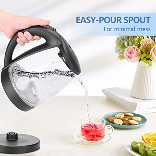 Aigostar Adam 30KHH - Glass Water Kettle with LED Lighting, 2200 Watts, 1.7 Liter, Boil-dry Protection, BPA Free, Black