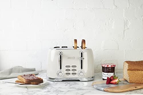 Haden Brighton Cream Toaster 4 Slice - Electric Stainless Steel Toaster - Reheat and Defrost Functions - 6 Variable Browning Controls - Self Centering Function