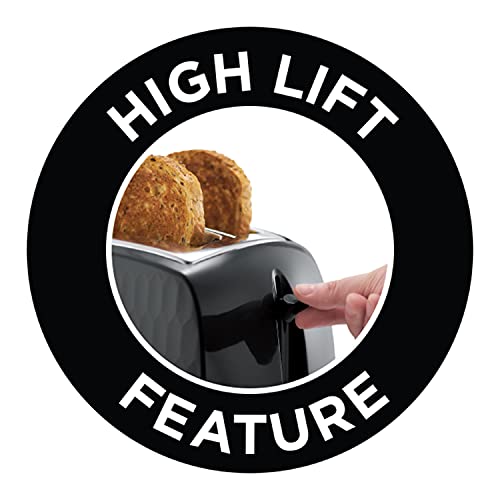 Russell Hobbs 26061 2 Slice Toaster - Contemporary Honeycomb Design with Extra Wide Slots and High Lift Feature, Black