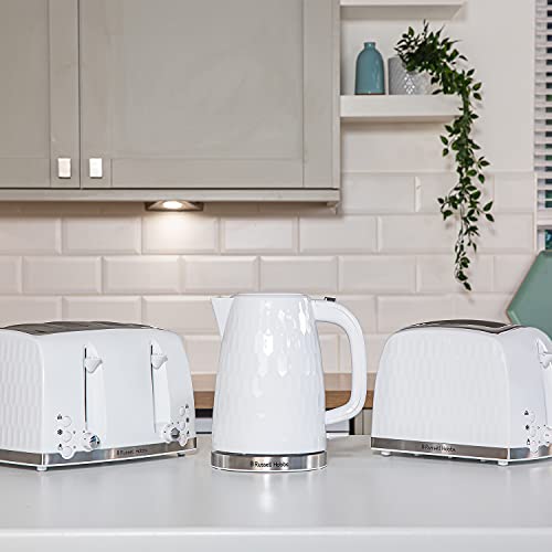 Russell Hobbs 26070 4 Slice Toaster - Contemporary Honeycomb Design with Extra Wide Slots and High Lift Feature, White