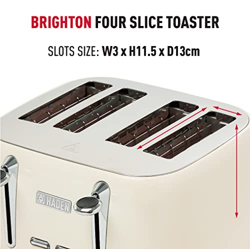 Haden Brighton Cream Toaster 4 Slice - Electric Stainless Steel Toaster - Reheat and Defrost Functions - 6 Variable Browning Controls - Self Centering Function