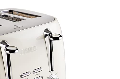 Haden Brighton Cream Toaster 4 Slice - Electric Stainless Steel Toaster - Reheat and Defrost Functions - 6 Variable Browning Controls - Self Centering Function