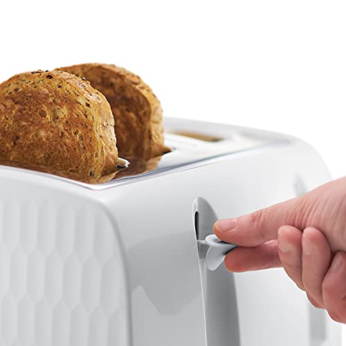 Russell Hobbs 26070 4 Slice Toaster - Contemporary Honeycomb Design with Extra Wide Slots and High Lift Feature, White