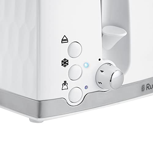 Russell Hobbs 26070 4 Slice Toaster - Contemporary Honeycomb Design with Extra Wide Slots and High Lift Feature, White