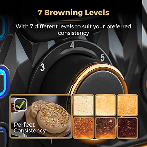 Tower T20061BLK Empire 4-Slice Toaster with Defrost/Reheat, Removable Crumb Trays, 1600W, Black and Brass