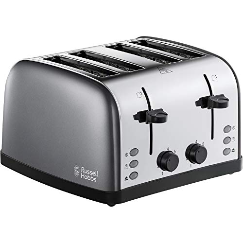 Russell Hobbs 28364 Stainless Steel Toaster, 4 Slice with Variable Browning Settings and Removable Crumb Trays, Grey