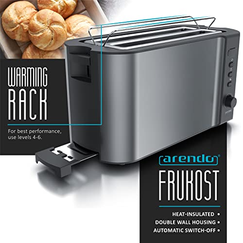 Arendo - Frukost 4 slice long slot toaster - double wall housing – with warming rack – 6 browning settings – auto bread centring – reheat defrost cancel function– remaining time display