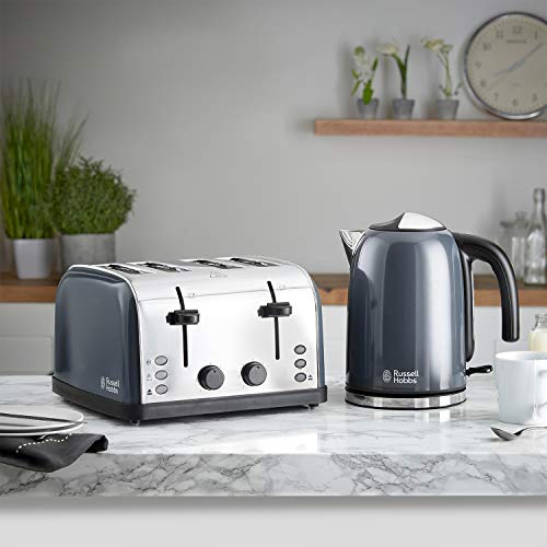 Russell Hobbs 28364 Stainless Steel Toaster, 4 Slice with Variable Browning Settings and Removable Crumb Trays, Grey