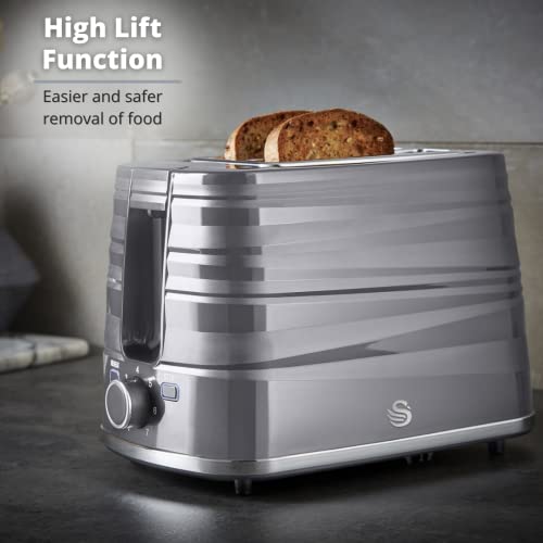 Swan, ST31050GRN, 2 Slice Symphony Toaster, High Gloss and Matt Finish, 930 Watt, Grey, Plastic