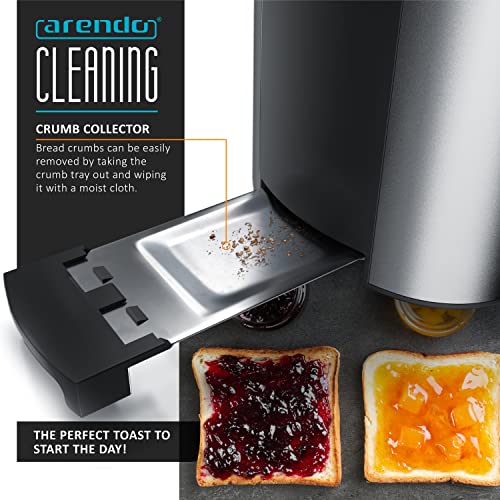 Arendo - Frukost 4 slice long slot toaster - double wall housing – with warming rack – 6 browning settings – auto bread centring – reheat defrost cancel function– remaining time display