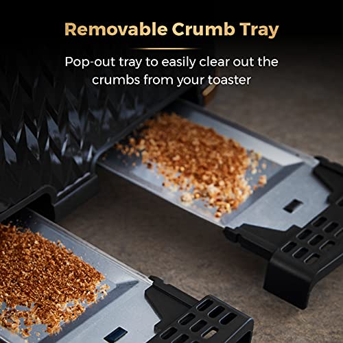 Tower T20061BLK Empire 4-Slice Toaster with Defrost/Reheat, Removable Crumb Trays, 1600W, Black and Brass