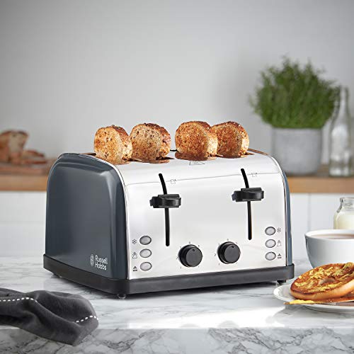 Russell Hobbs 28364 Stainless Steel Toaster, 4 Slice with Variable Browning Settings and Removable Crumb Trays, Grey