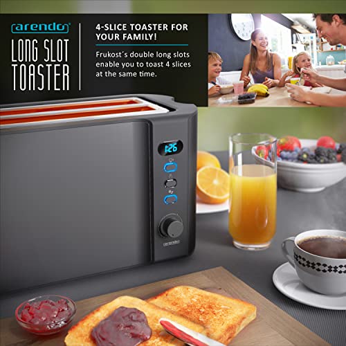 Arendo - Frukost 4 slice long slot toaster - double wall housing – with warming rack – 6 browning settings – auto bread centring – reheat defrost cancel function– remaining time display