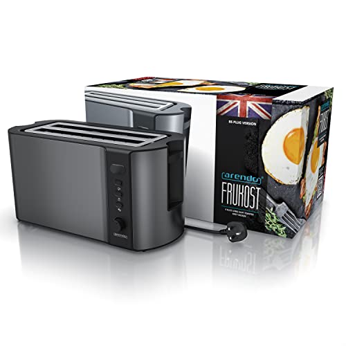 Arendo - Frukost 4 slice long slot toaster - double wall housing – with warming rack – 6 browning settings – auto bread centring – reheat defrost cancel function– remaining time display