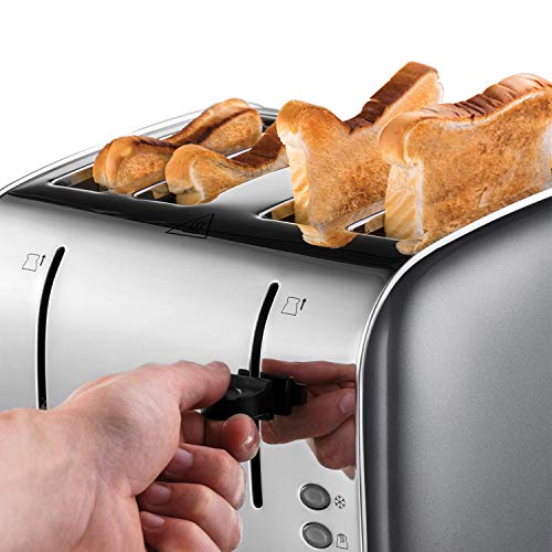 Russell Hobbs 28364 Stainless Steel Toaster, 4 Slice with Variable Browning Settings and Removable Crumb Trays, Grey